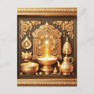 Cartão Postal De Festividades Feliz Festival Diwali Diya Floral Dourado