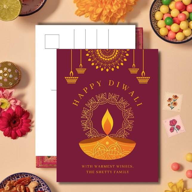 Cartão Postal De Festividades Feliz Festival Hindu Diwali da Luz (Criador carregado)