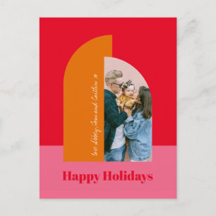 Cartão Postal De Festividades Feliz Foto da Família de Natal Rosa Brilhante