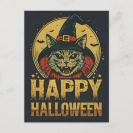 Cartão Postal De Festividades Feliz Gato de Bruxas Cérebro do Halloween