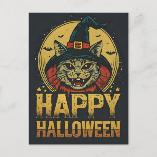 Cartão Postal De Festividades Feliz Gato de Bruxas Cérebro do Halloween