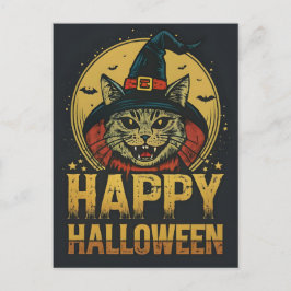 Cartão Postal De Festividades Feliz Gato de Bruxas Cérebro do Halloween