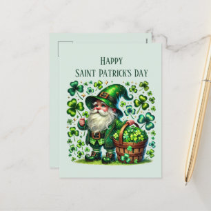 Cartão Postal De Festividades Feliz Gnomo do Dia de São Patrício adiciona texto