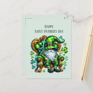 Cartão Postal De Festividades Feliz Gnomo do Dia de São Patrício adiciona texto