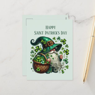 Cartão Postal De Festividades Feliz Gnomo do Dia de São Patrício adiciona texto