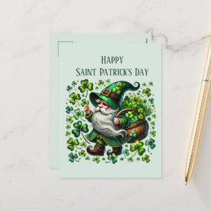 Cartão Postal De Festividades Feliz Gnomo do Dia de São Patrício adiciona texto