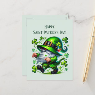 Cartão Postal De Festividades Feliz Gnomo do Dia de São Patrício adiciona texto
