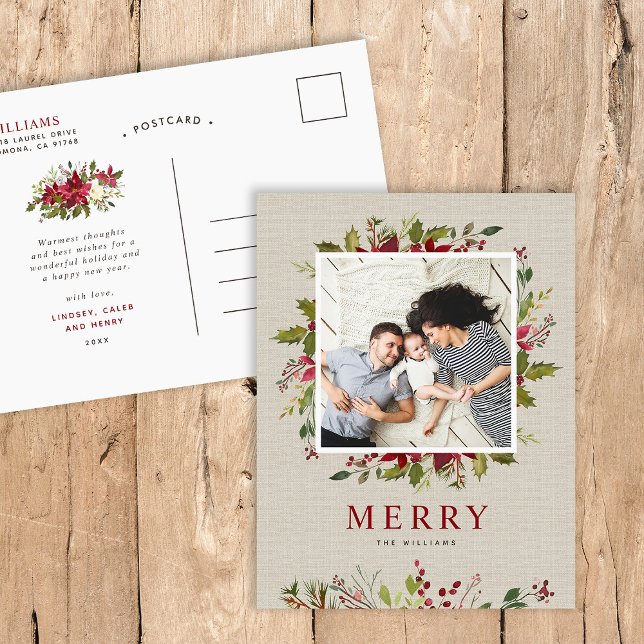 Cartão Postal De Festividades Feliz Greenery | Foto de Natal (Criador carregado)