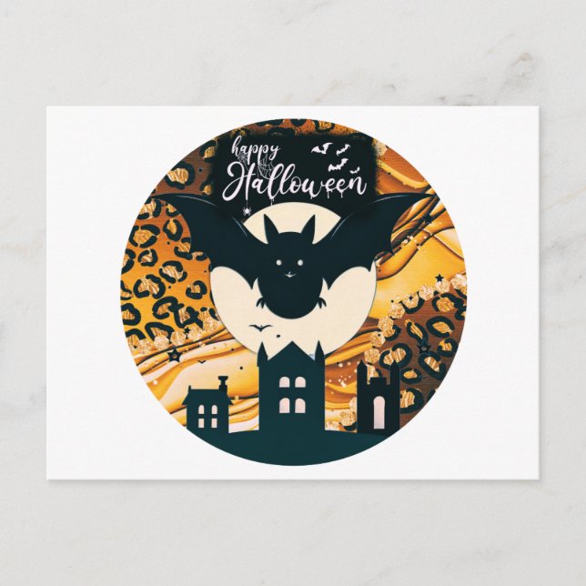 Cartão Postal De Festividades Feliz Halloween Bat Full Moon Halloween (Frente)