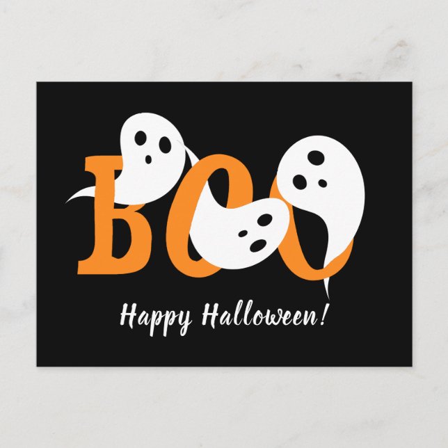 Cartão Postal De Festividades Feliz Halloween Boo Fantasmas Negros (Frente)