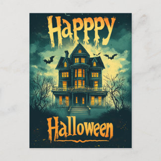 Cartão Postal De Festividades Feliz Halloween Casa Assombrada