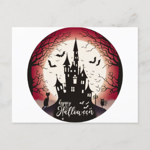 Cartão Postal De Festividades Feliz Halloween Castle Bats Black Cat Halloween