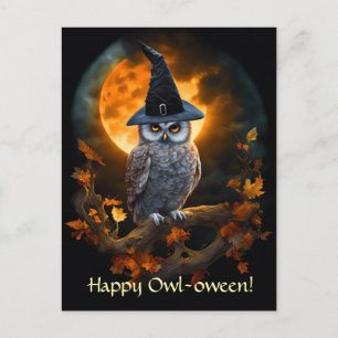 Cartão Postal De Festividades Feliz Halloween Chapéu de Coruja Bruxo Fofo