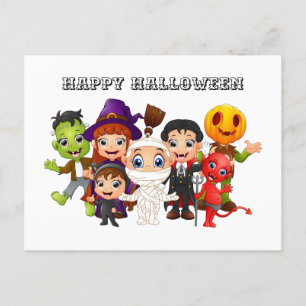 Cartão Postal De Festividades Feliz Halloween Crianças em fantasias