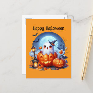 Cartão Postal De Festividades Feliz Halloween crianças fantasma