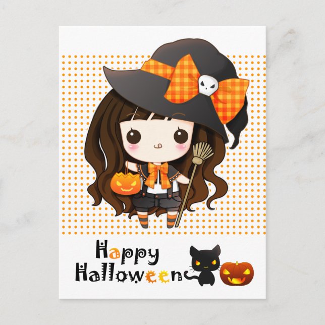 Cartão Postal De Festividades Feliz Halloween de Kawaii (Frente)