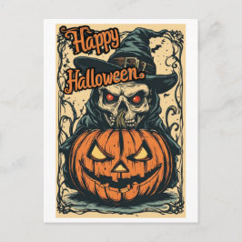 Cartão Postal De Festividades Feliz Halloween de uma Feiticeira em um