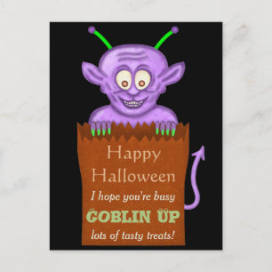 Cartão Postal De Festividades Feliz Halloween Engraçado Roxo Poblin Pun