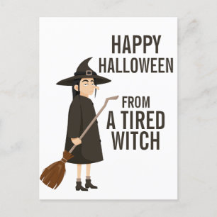 Cartão Postal De Festividades Feliz Halloween Humor Black and White Witch