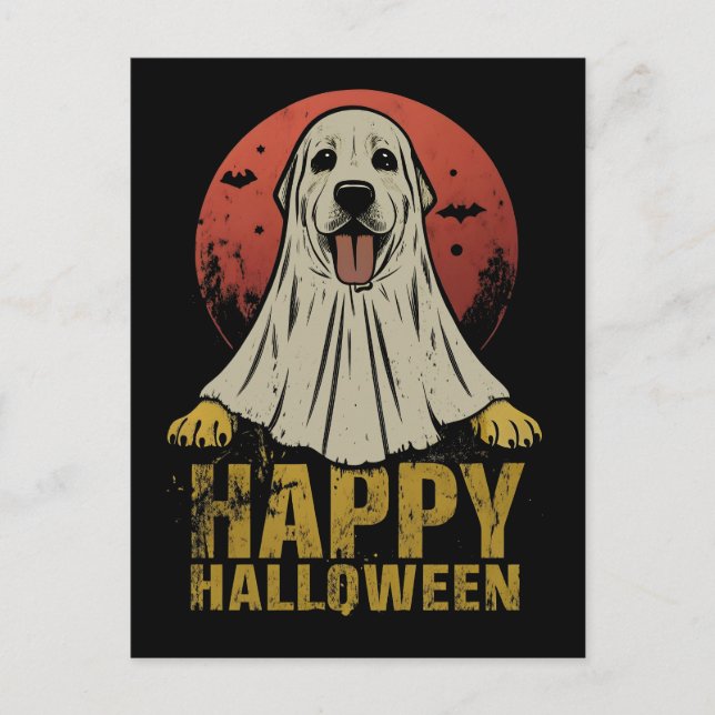 Cartão Postal De Festividades Feliz Halloween Labrador Retriever Dog Ghost (Frente)