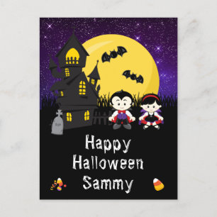 Cartão Postal De Festividades Feliz Halloween Vampiros Roxo