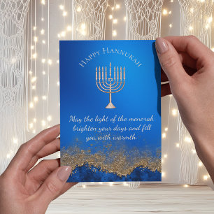 Cartão Postal De Festividades feliz hannukah, marinho azul menorah