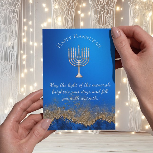 Cartão Postal De Festividades feliz hannukah, marinho azul menorah (Criador carregado)