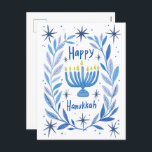 Cartão Postal De Festividades Feliz Hanukkah Botânica Menorah Watercolor<br><div class="desc">Querido desenho para desejar a alguém feliz hanukkah! Clique em "editar usando a ferramenta design" para adicionar seu próprio texto. Também disponível como cartão de saudação ou download digital para enviar instantaneamente por email ou mensagem de texto. Verifique meu compro para mais ou me avise se você quer algo personalizado!...</div>