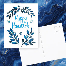 Cartão Postal De Festividades Feliz Hanukkah Botanical Watercolor