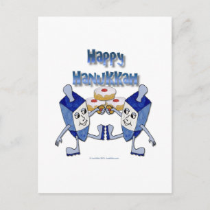 Cartão Postal De Festividades Feliz Hanukkah Dreidels Dançantes Donut de Geléia