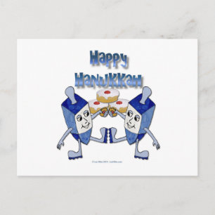 Cartão Postal De Festividades Feliz Hanukkah Dreidels Dançantes Donut de Geléia