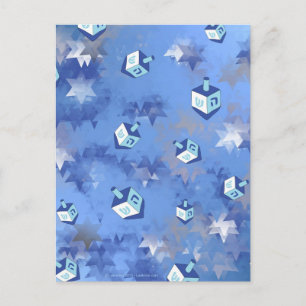 Cartão Postal De Festividades Feliz Hanukkah Estrelas Cadentes e Dreidels