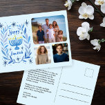 Cartão Postal De Festividades Feliz Hanukkah Menorah Watercolor 3 Fotografias<br><div class="desc">Querido desenho para desejar a alguém feliz hanukkah! Clique em "personalizar" para adicionar suas próprias fotos à parte frontal e enviar texto para o lado traseiro. Também disponível como cartão de saudação ou download digital para enviar instantaneamente por email ou mensagem de texto. Verifique meu compro para mais ou me...</div>