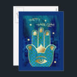 Cartão Postal De Festividades Feliz Hanukkah. Símbolo Dourado da Mão Hamsa<br><div class="desc">Feliz Hanukkah / Feliz Chanukah. Gold Foil Hamsa - Símbolo da Mão Sortuda e Estrela do Cartão-Postal David design Hanukkah. Cartões,  convites de festas e presentes disponíveis nas Férias Judaicas | Hanukkah Categoria da nossa loja.</div>
