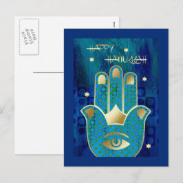 Cartão Postal De Festividades Feliz Hanukkah. Símbolo Dourado da Mão Hamsa