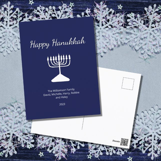 Cartão Postal De Festividades Feliz Hanukkah Simple Menorah Blue (Criador carregado)