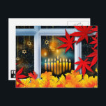 Cartão Postal De Festividades Feliz Hanukkah! Tema do outono<br><div class="desc">Feliz Hanukkah. Cena de outono com Cena de Estrelas de David Ornaments Hanukkah cartões postais personalizáveis. Cartões e presentes disponíveis na Categoria Feriados Judeus / Hanukkah da nossa loja.</div>