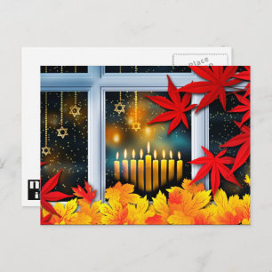 Cartão Postal De Festividades Feliz Hanukkah! Tema do outono