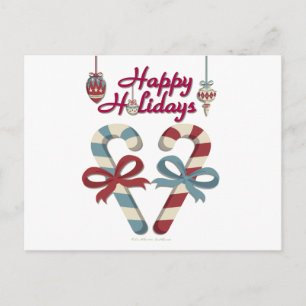 Cartão Postal De Festividades Feliz Holidays Candy Cane Heart