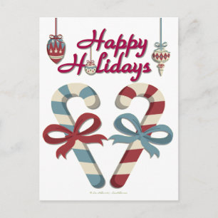 Cartão Postal De Festividades Feliz Holidays Candy Cane Heart
