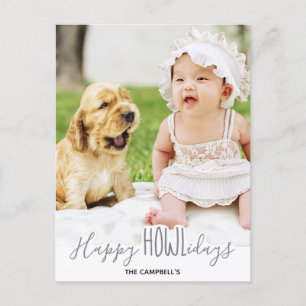 Cartão Postal De Festividades Feliz HOWLiday Silver Cinza Puppy Dog Pet Foto