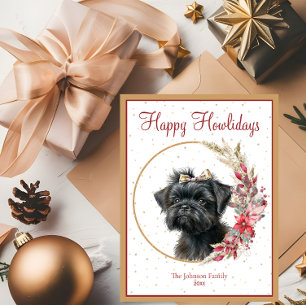 Cartão Postal De Festividades Feliz Howlidays Cachorro Affenpinscher Fofo