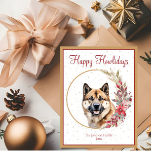 Cartão Postal De Festividades Feliz Howlidays Cachorro Akita