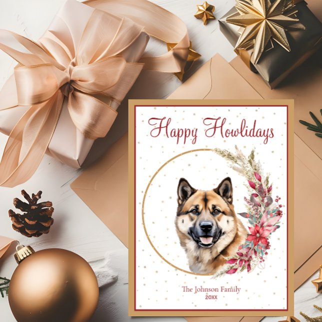Cartão Postal De Festividades Feliz Howlidays Cachorro Akita (Criador carregado)