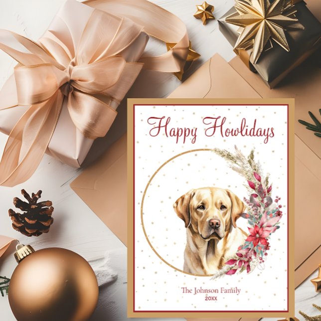 Cartão Postal De Festividades Feliz Howlidays Cachorro Amarelo (Criador carregado)