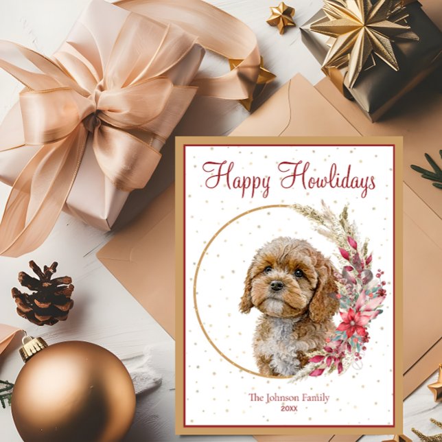 Cartão Postal De Festividades Feliz Howlidays Cachorro Cavapoo Fofo (Criador carregado)