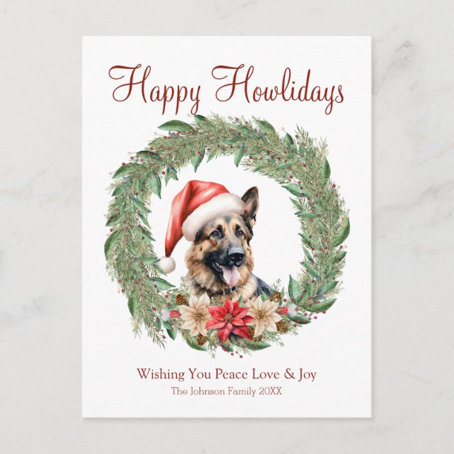 Cartão Postal De Festividades Feliz Howlidays Cão German shepherd Bonito (Frente)