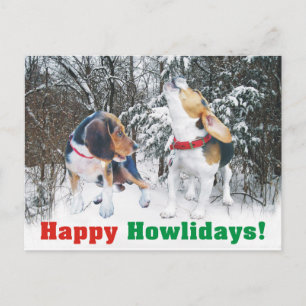 Cartão Postal De Festividades Feliz Howlidays! Cartão de Posto Beagle Snowy Wood