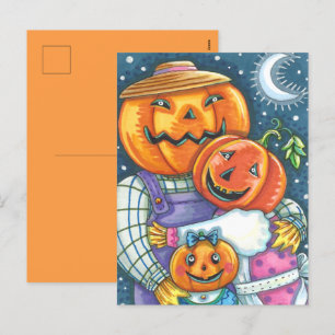 CARTÃO POSTAL DE FESTIVIDADES FELIZ JACK O LANTERN FAMÍLIA, COLORIDA E CORTA