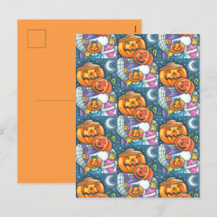 CARTÃO POSTAL DE FESTIVIDADES FELIZ JACK O LANTERN FAMÍLIA, COLORIDA E CORTA